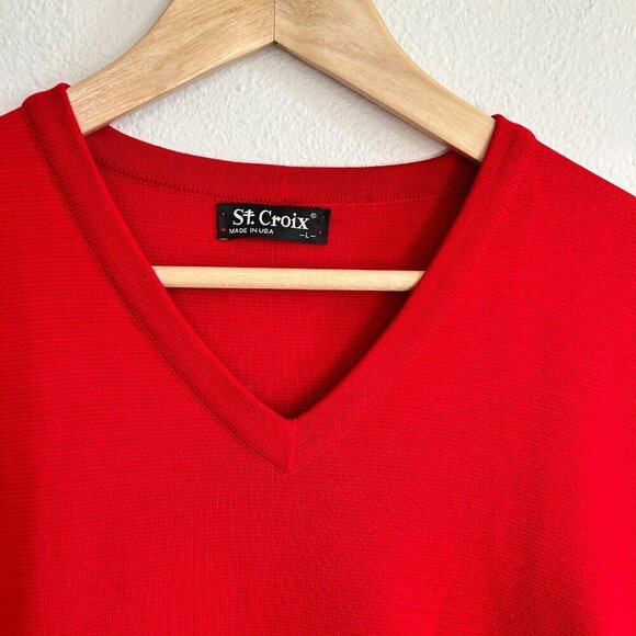 St Croix Vest Red Knit V-Neck Sweater Vest Cotton Blend Made In USA - Picture 2 of 9